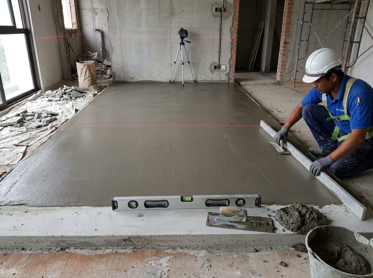 Tile hacking and floor screeding subfloor preparation in Malaysia